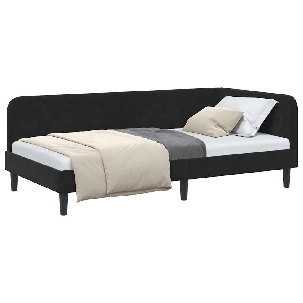 Cornice del letto ad angolo Nero 100 x 200 cm Velluto