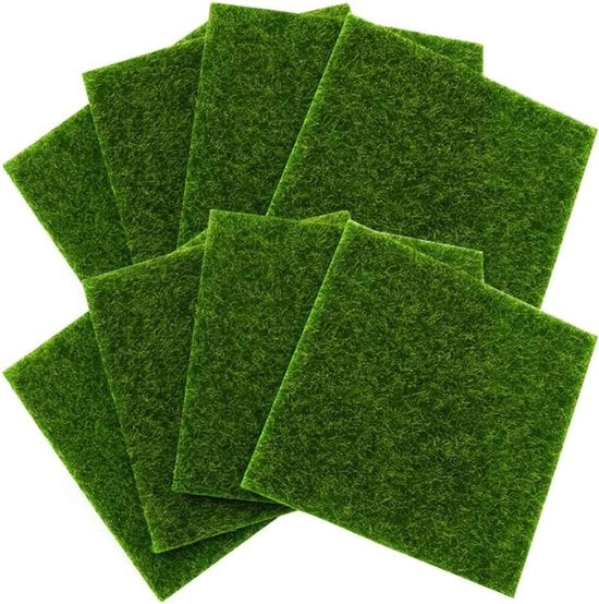 Erba Finta a 8 pezzi - Tappeto Erboso - Decorazione - Giardino - Dimensioni 15 x 15 cm - Finto Erboso