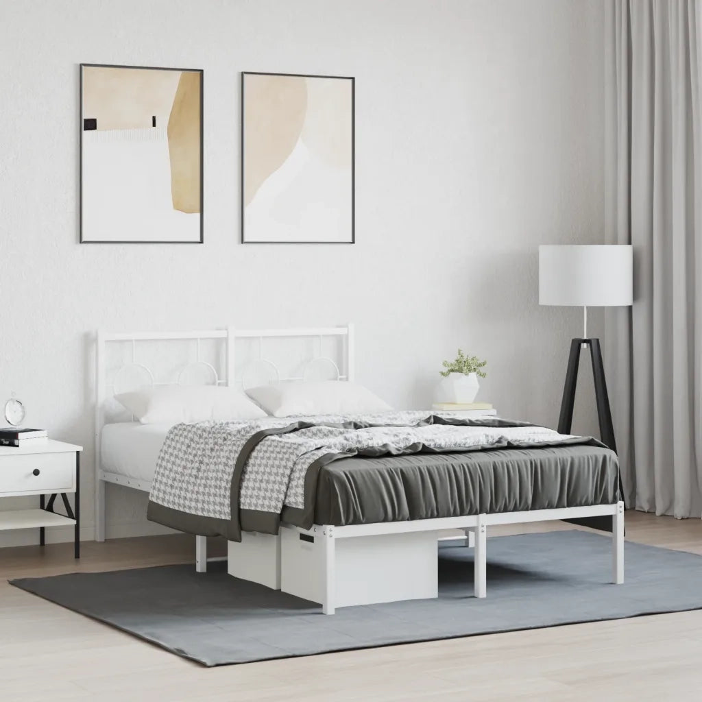 Letto matrimoniale | Letto per adulti | Giroletto con Testiera Metallo Bianco 120x190 cm