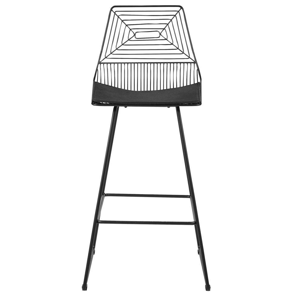 Set di 2 sgabelli in metallo nero con imbottitura in pelle stile moderno contemporaneo