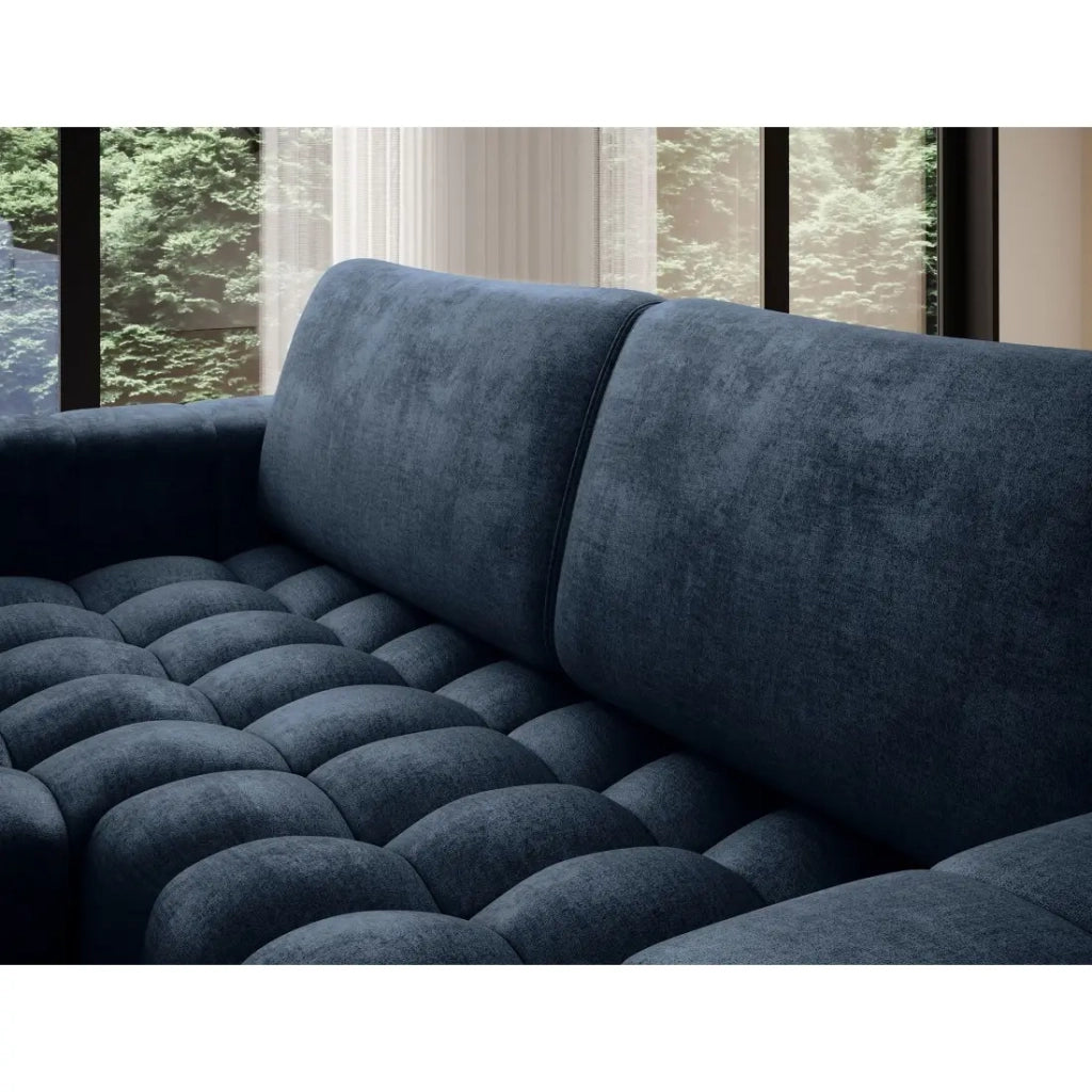 Divano angolare trasformabile DORY blu scuro 250 cm con contenitore angolo sinistro