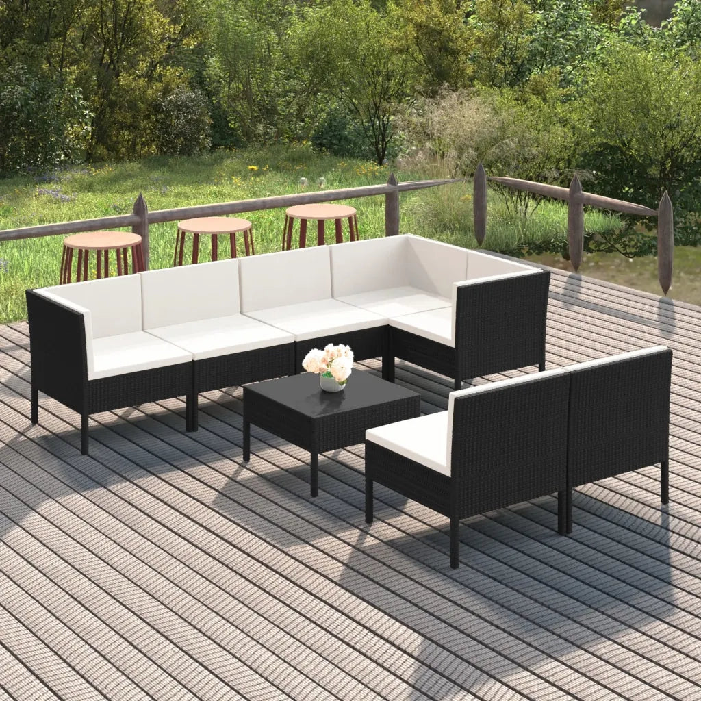 Set Divani da Giardino 8 pz con Cuscini in Polyrattan Nero cod mxl 38351