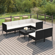 Set Divani da Giardino 8 pz con Cuscini in Polyrattan Nero cod mxl 38351