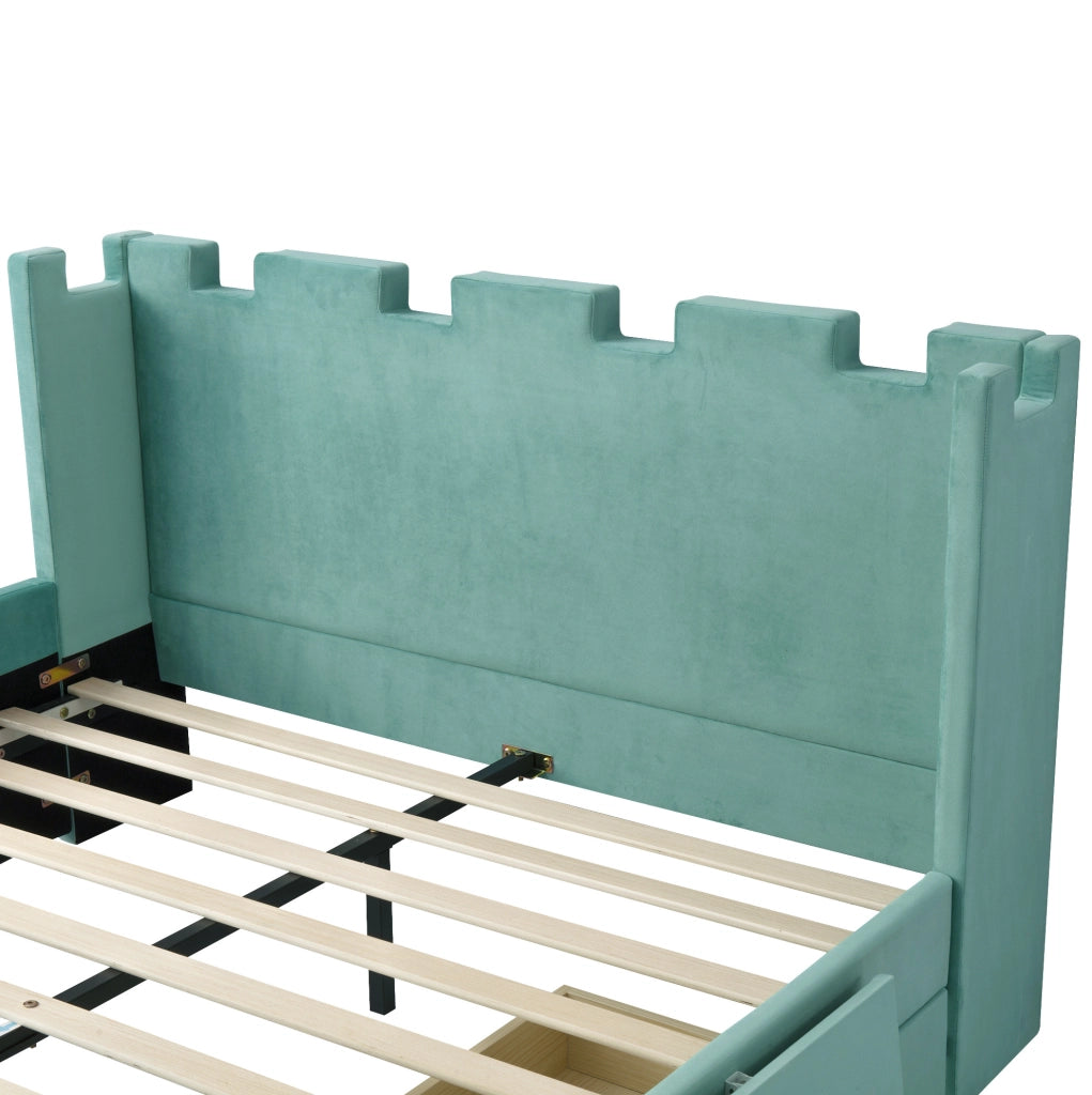 Letto imbottito per bambini 140x200 cm con cassetto contenitore e ripiano pieghevole