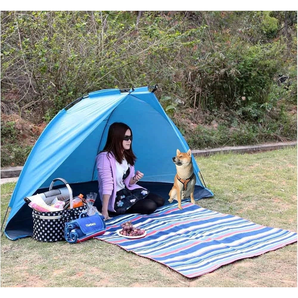 Trade Shop - Tenda Da Spiaggia Paravento Parasole Con Picchetti Portatile Mare 220x110x100cm 206403 -