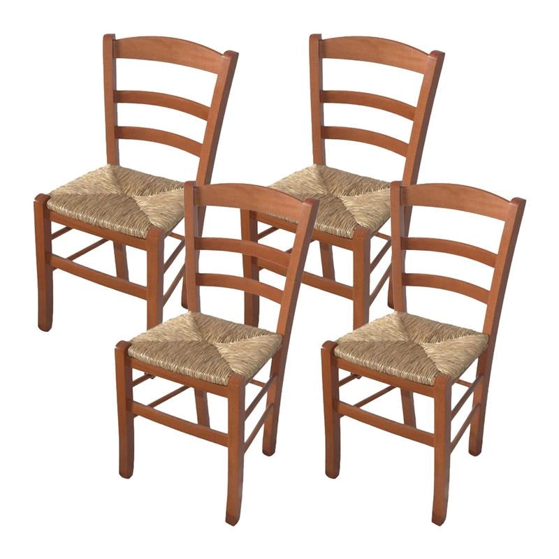 SEDIA IN LEGNO COLORE CILIEGIO 45×45×88 CM MODELLO PAESANA CON SEDUTA IN PAGLIA GREZZA E SCHIENALE ALTO - 4PZ
