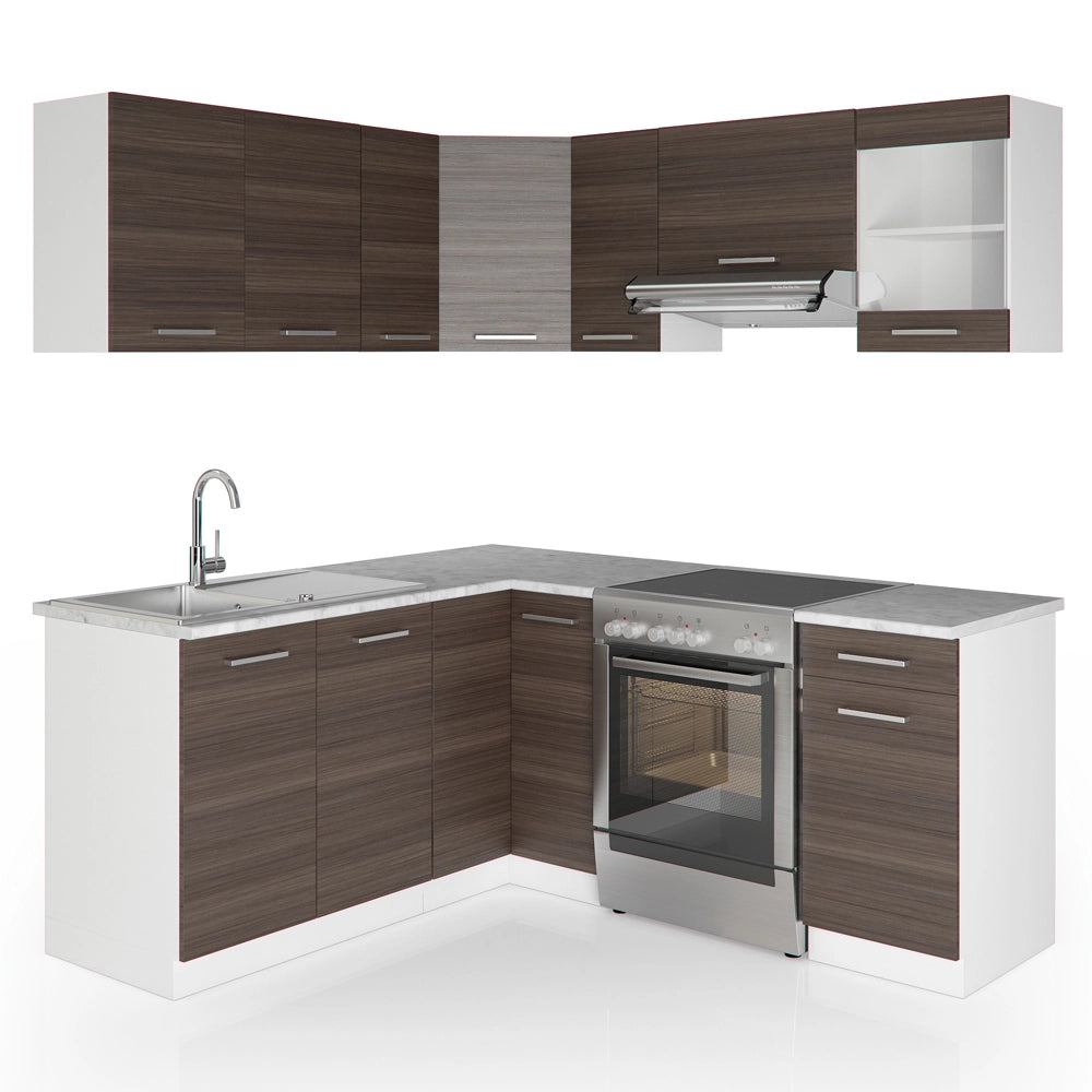 Cucina ad angolo Rick Grigio nobile/Bianco 187 x 167 cm, PL Marmo con striscia LED Vicco