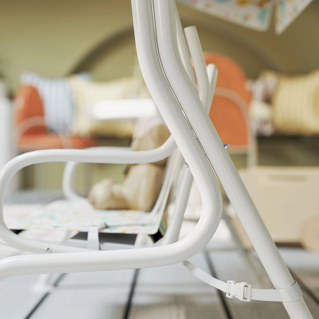 Dondolo per Bambini da Giardino a 2 Posti 112x75x120 cm con Cinture di Sicurezza Bianco