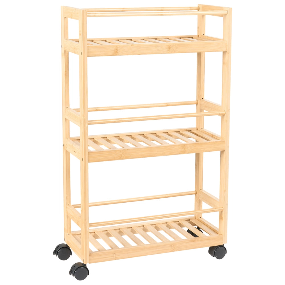 Carrello da bagno in legno di bambù marrone chiaro a 3 ripiani Design