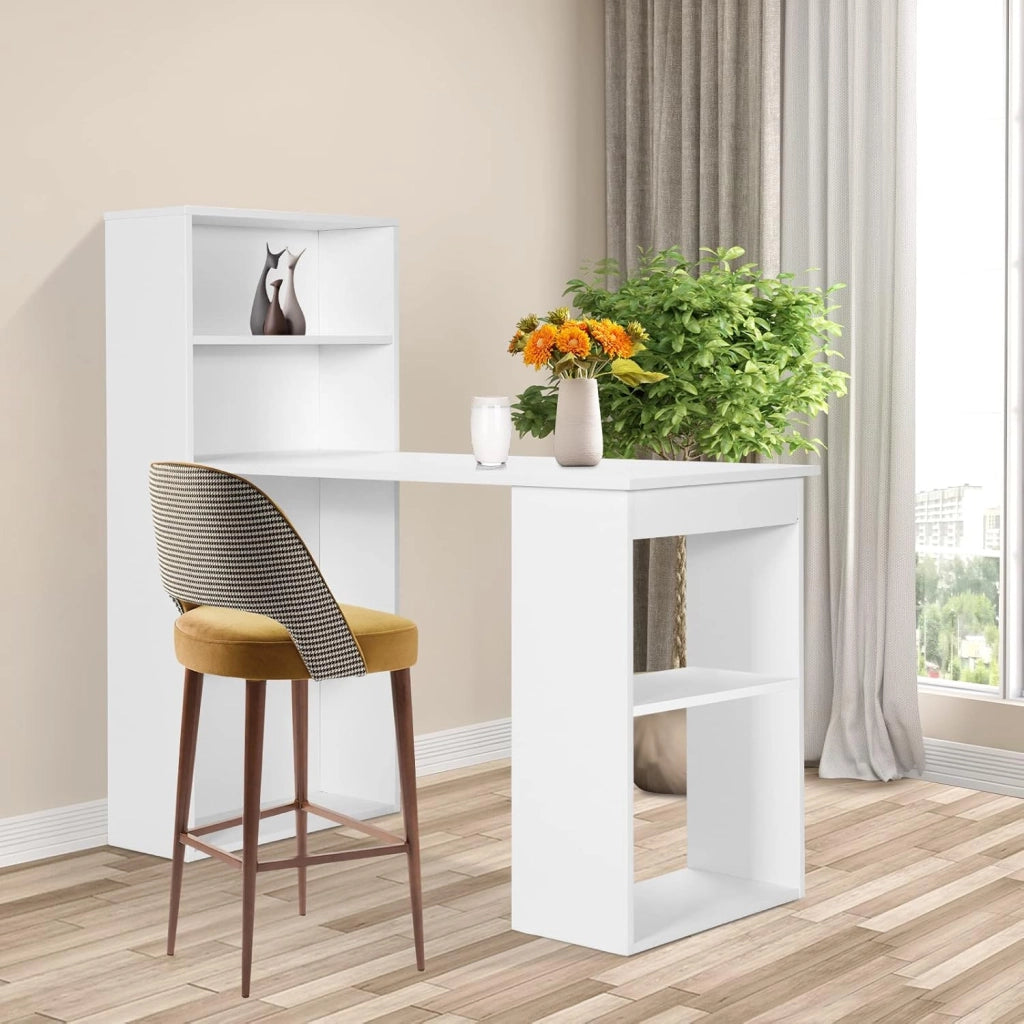 Scrivania con libreria, scrivania per computer, tavolo da ufficio con ripiano laterale destro o sinistro, tavolo da lavoro, 6 ripiani, tavolo da gioco, tavolo per computer portatile, in legno