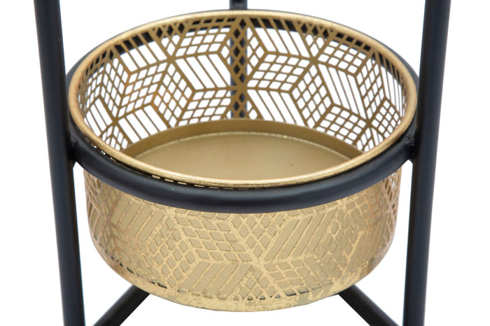 Porta Vasi Doppio Ø23x80 cm in Ferro Nero e Oro