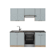 Cucina componibile Fame-Line Blu-grigio chiaro/Rovere dorato 200 cm, PL Antracite Vicco
