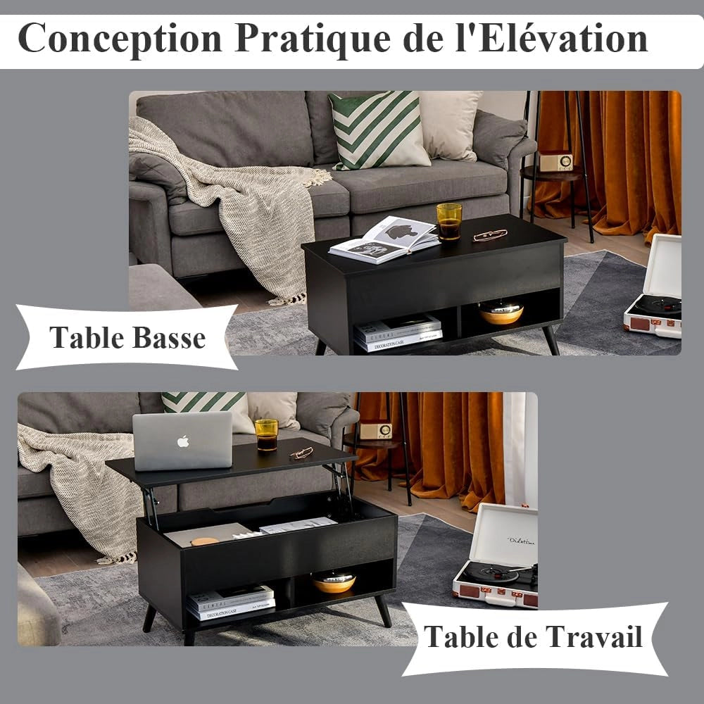 Tavolino da caffè sollevabile, tavolo da caffè con spazio nascosto di stoccaggio, tavolo sollevabile ed estensibile per il riposo o il lavoro, 80 x 40 x 58 (max) cm per il soggiorno e la sala da