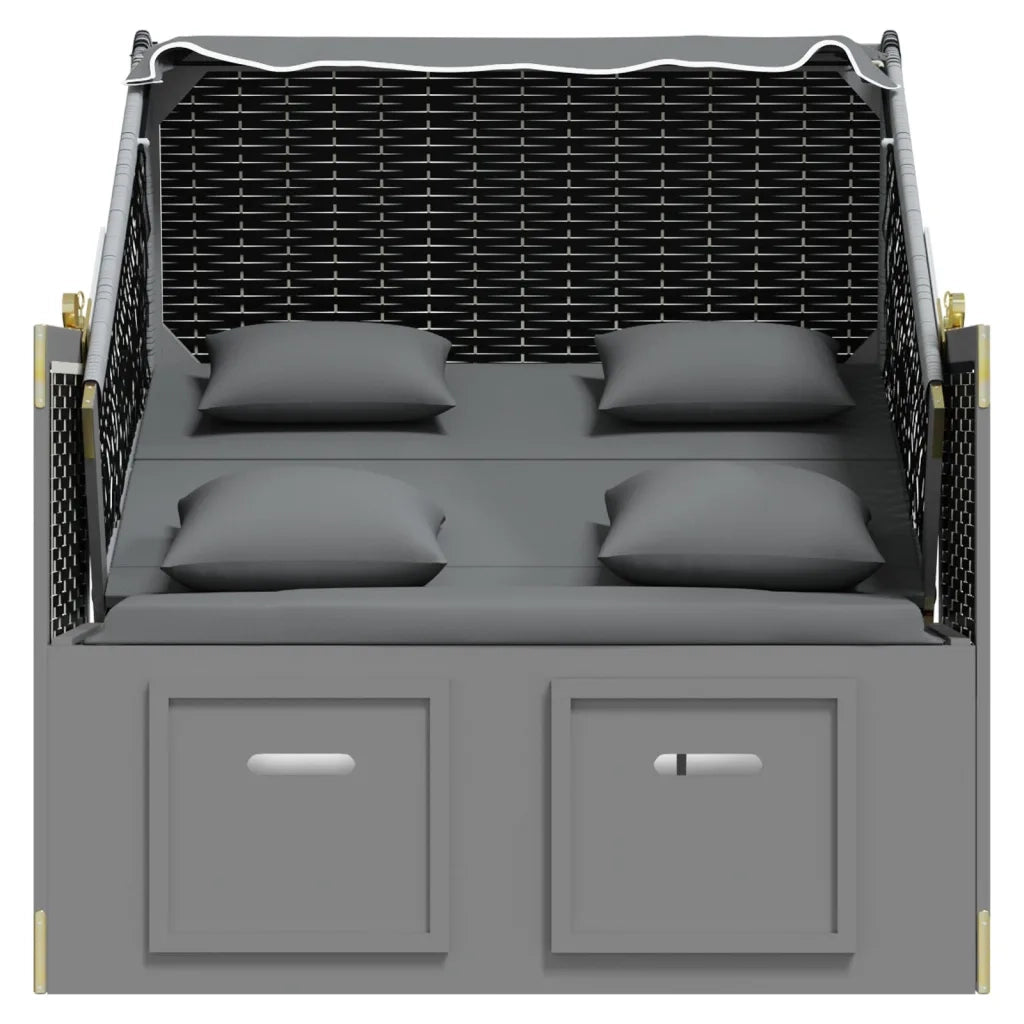 Strandkorb Cuscini Polyrattan e Legno Massello Antracite e Nero