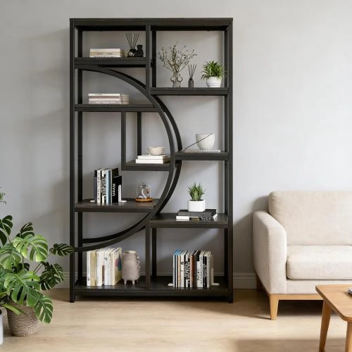 LIBRERIA Scaffale geometrico 106x65x15,5 cm Nero Metallo e Legno