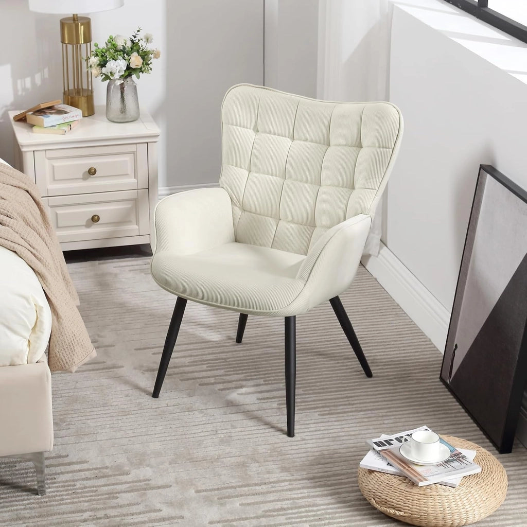 Poltrona Relax ad Ala, Poltrona Salotto Braccioli Alti, Sedia Poltrona per Camera da Letto, Soggiorno, Sedile in Velluto a Coste, Gambe in Metallo, Motivi a Quadri, Grigio Scuro, SKS31dgr