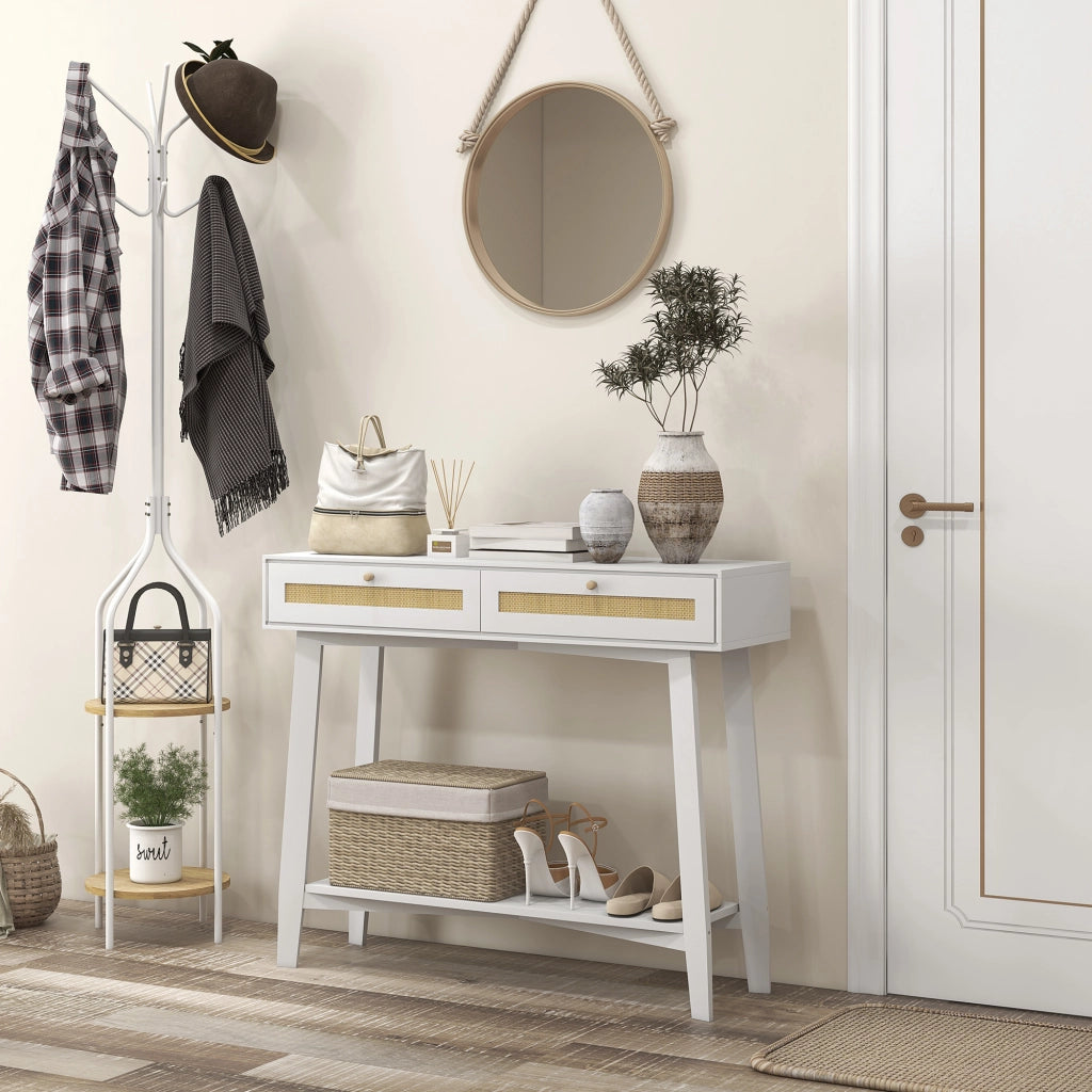 Consolle Ingresso con 2 Cassetti ¨C zephmum ¨C Ratan Bianco 100x30x81