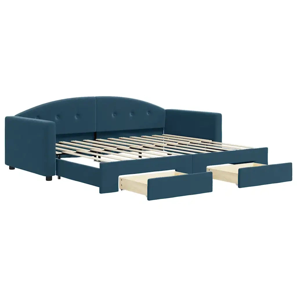 Divano Letto Estraibile con Cassetti Blu 90x200 cm in Velluto 3197348