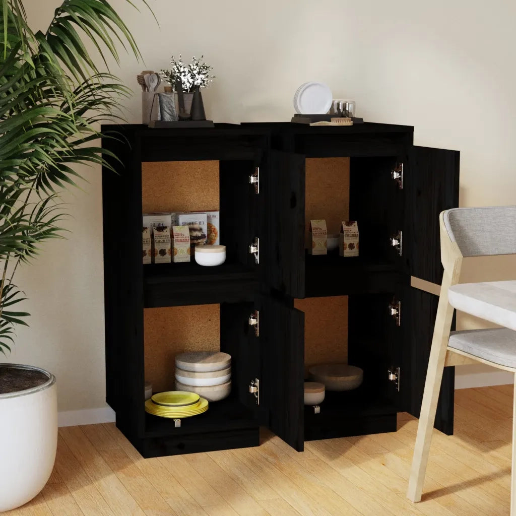 Credenze 2 pz Nero 31,5x34x75 cm in Legno Massello di Pino cod mxl 8933