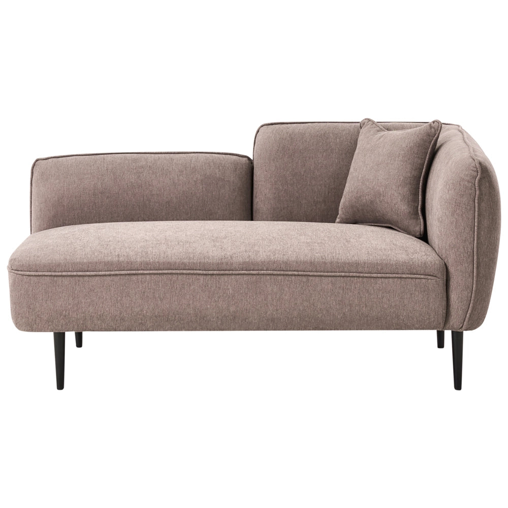 Chaise longue destra in poliestere marrone con cuscino e gambe metallo stile moderno