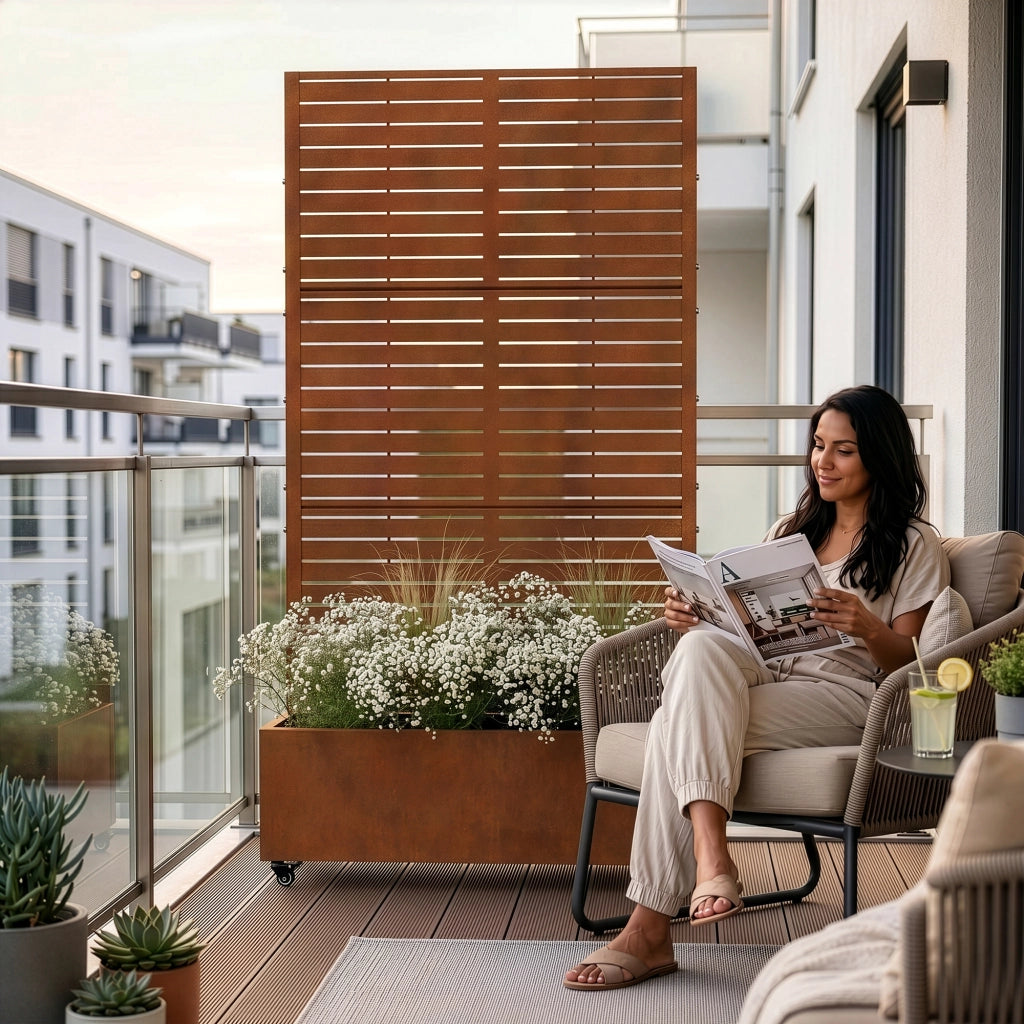 Fioriera con Spalliera Nodepp in Acciaio Corten 190 x 82 x 38 cm - Marrone Ossidato casa.pro
