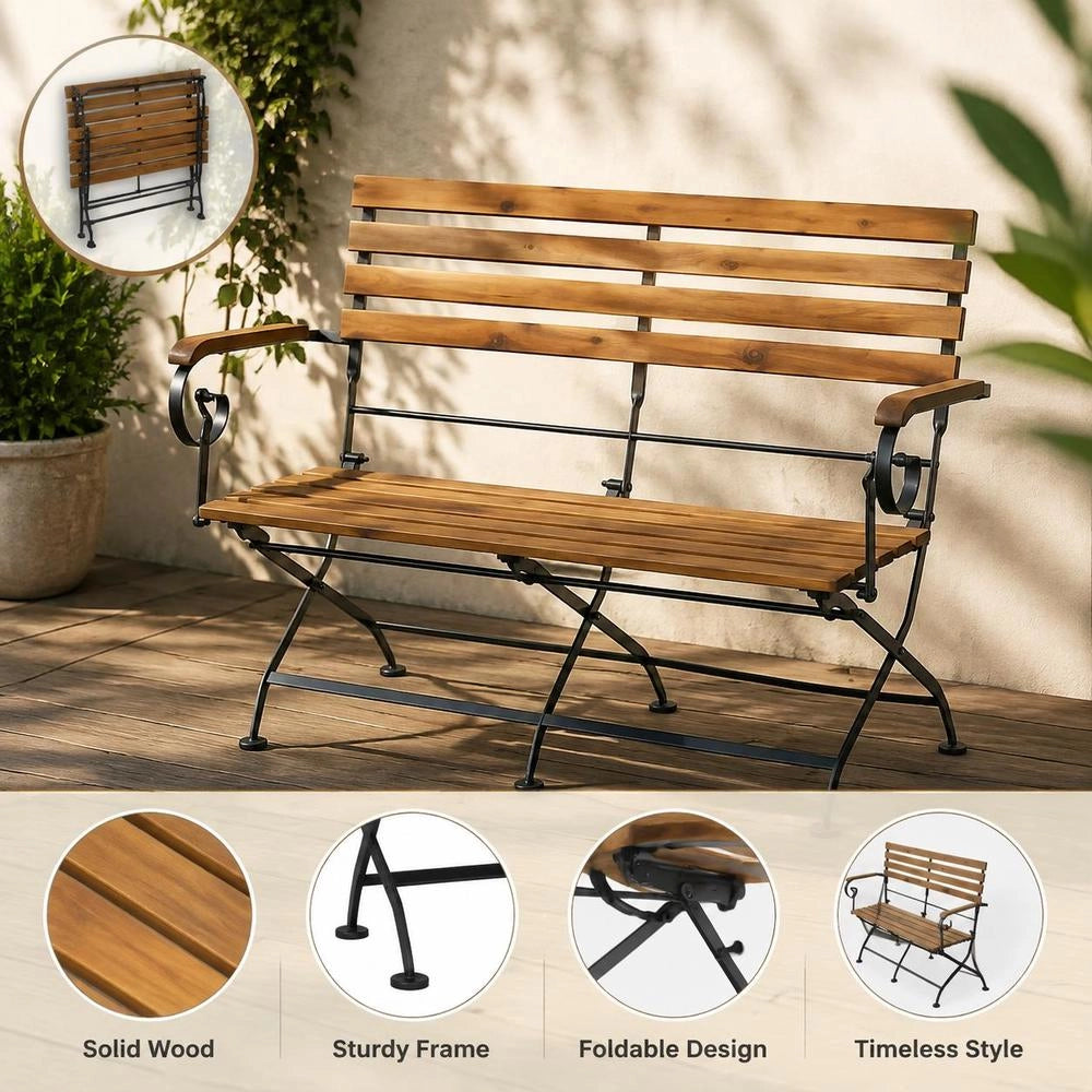 Folding Garden Bench, 112 Cm, Solid Acacia Wood