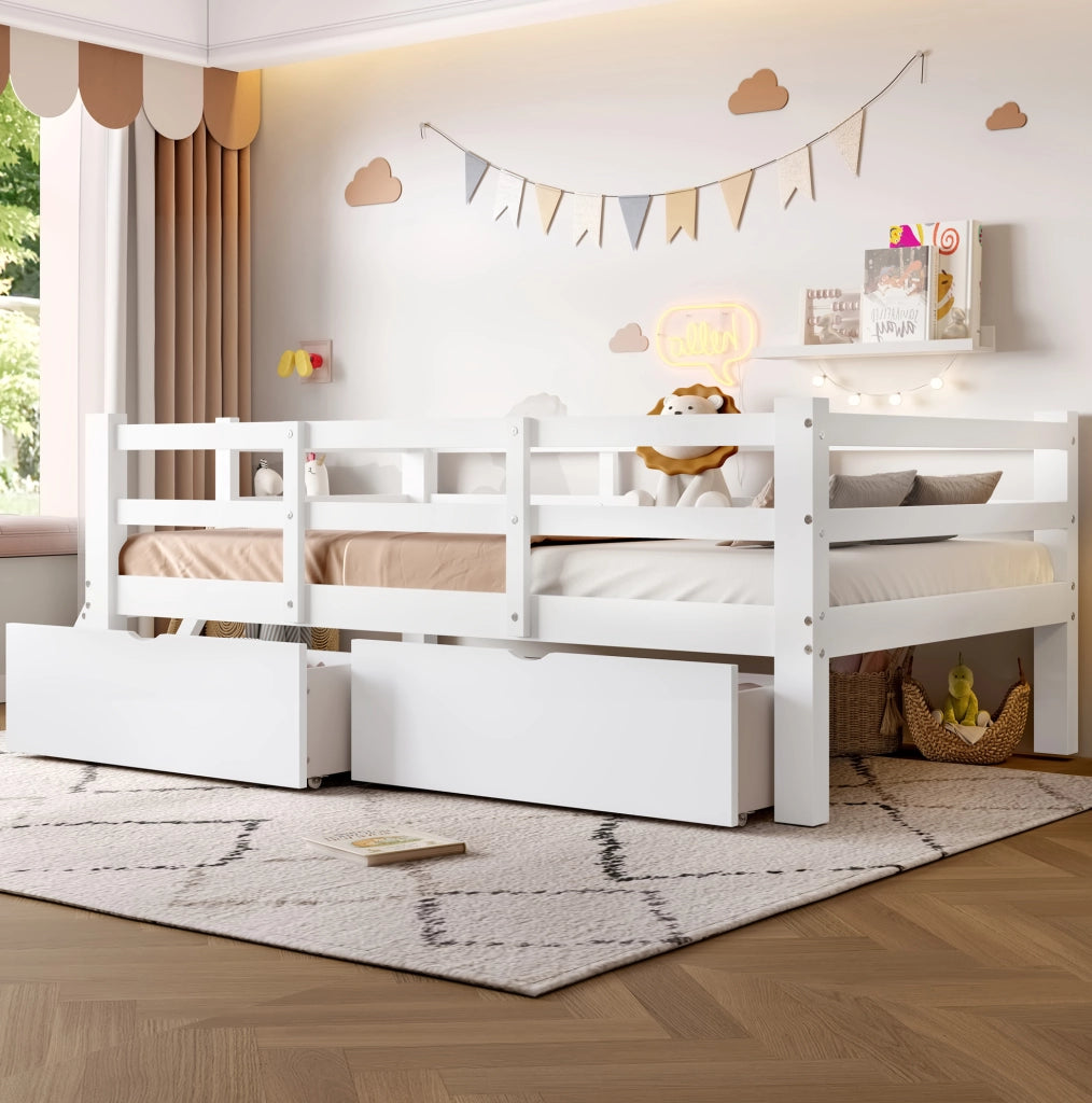 Letto singolo a piattaforma 90x200 cm bianco con 2 cassetti