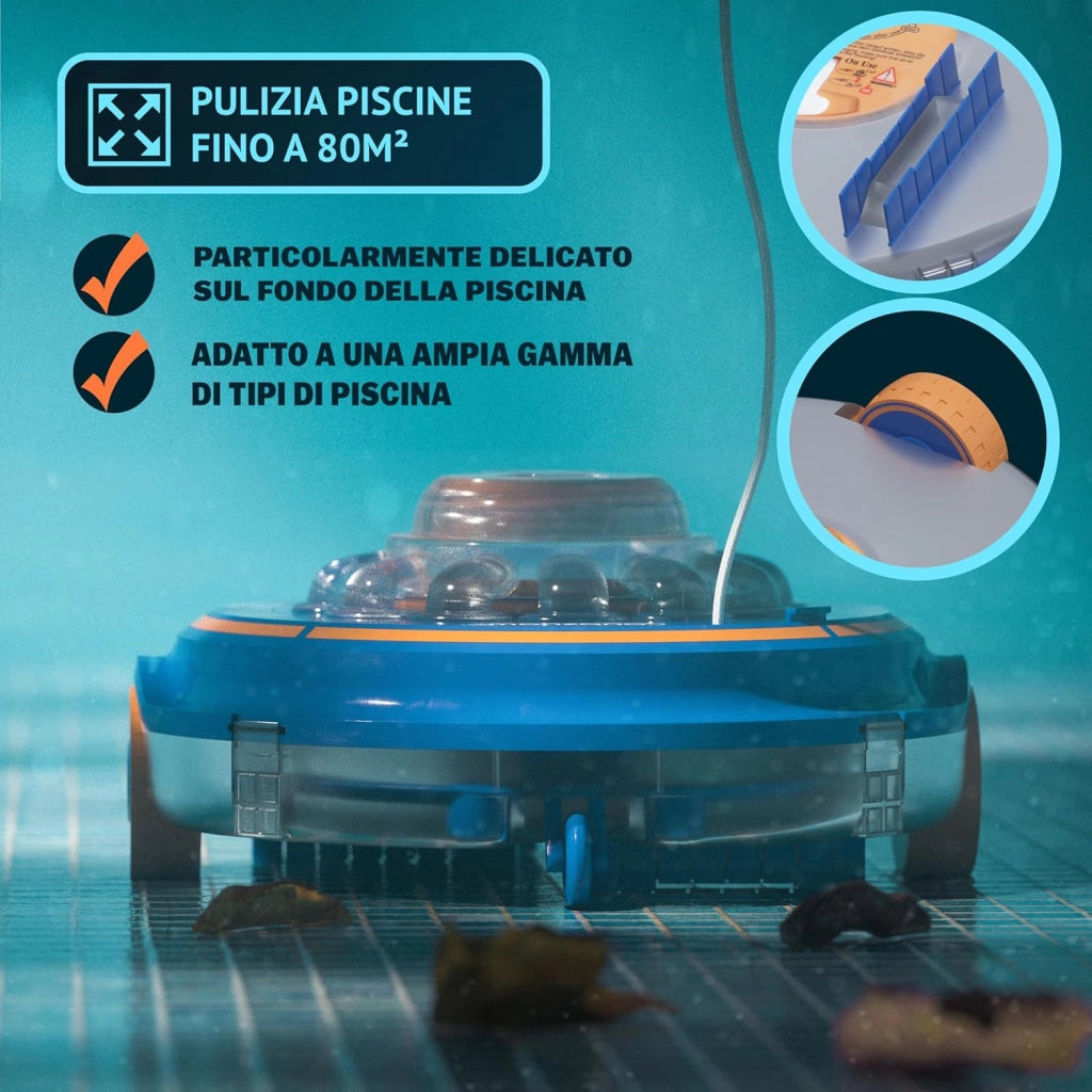 ® Robot Poolboy600 Pulizia Piscina Cordless Automatico 80 Min Batteria 5200mAh Li-Ion 80m² Aspiratore Robotico