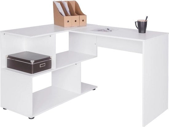 Bureau di progetto con spazio di archiviazione - angolo di lavoro, tavolo, scrivania - per bambini e adulti - lamiera di spuma / legno - bianco