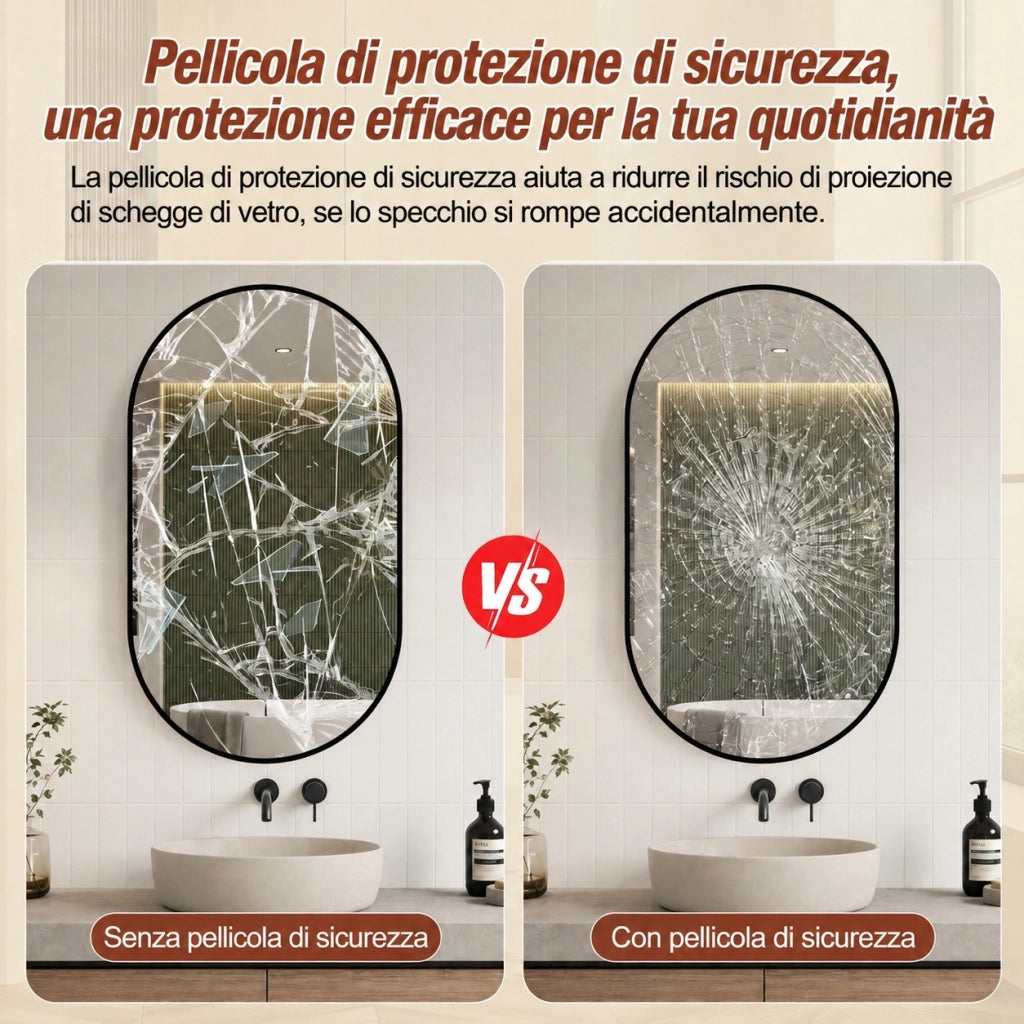 Specchio da parete ad arco 60x90 cm con cornice in alluminio nero; vetro antiesplosione