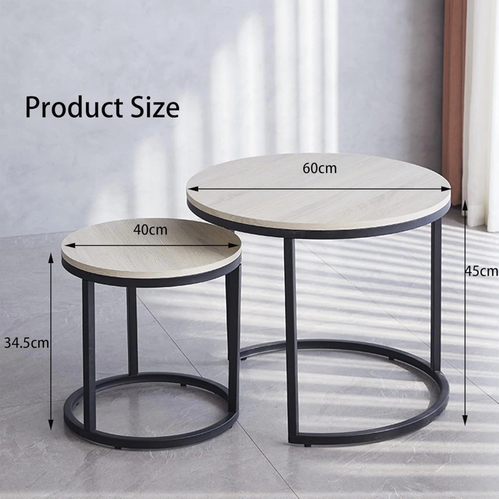 GrandCA HOME Set di 2 Tavolini Impilabili Tavolini Sovrapponibili con Gambe in Metallo, Tavolini da Caffè per Soggiorno,Bianco