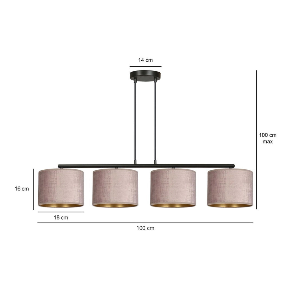Lampada a sospensione Hilde in acciaio nero e velluto rosa antico