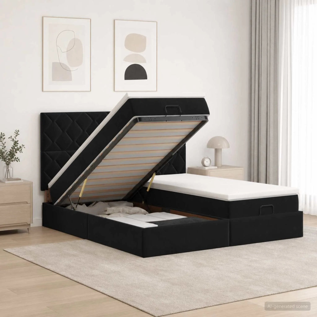 Letto ottomano con materasso con testiera 2 pz Nero Velluto 3457928