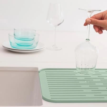 Brabantia 203329 Sinkside Tappetino Scolapiatti in Silicone Lavabile in Lavastoviglie Pieghevole Antiscivolo con Bordi Rialzati per Asciugatura Stoviglie colore Verde Giada