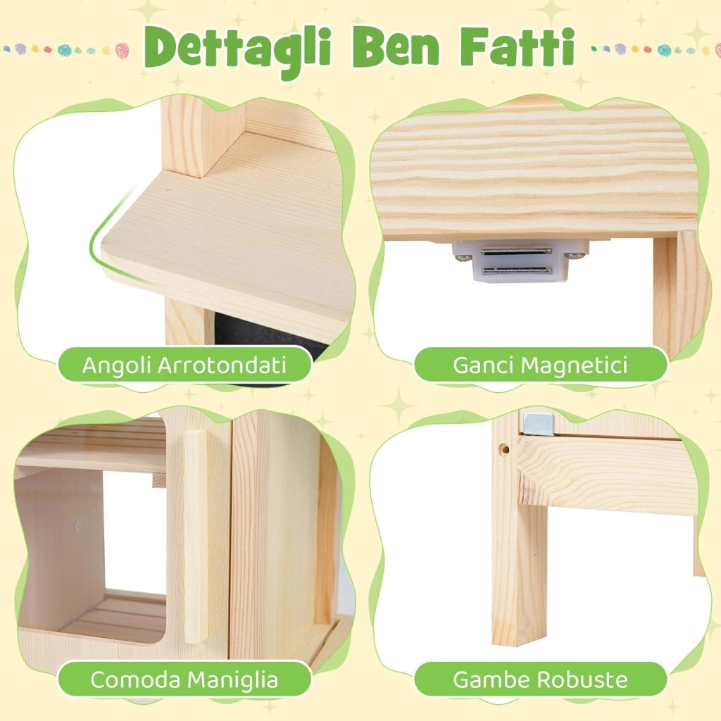 Cucina Giocattolo in Legno Massello, Cucina da Gioco con Rubinetto e Fioriera Removibile, Gioco Imitazione Fango e Giardinaggio all'Aperto, per Bambini 3+ Anni, 73 x 36 x 92 cm