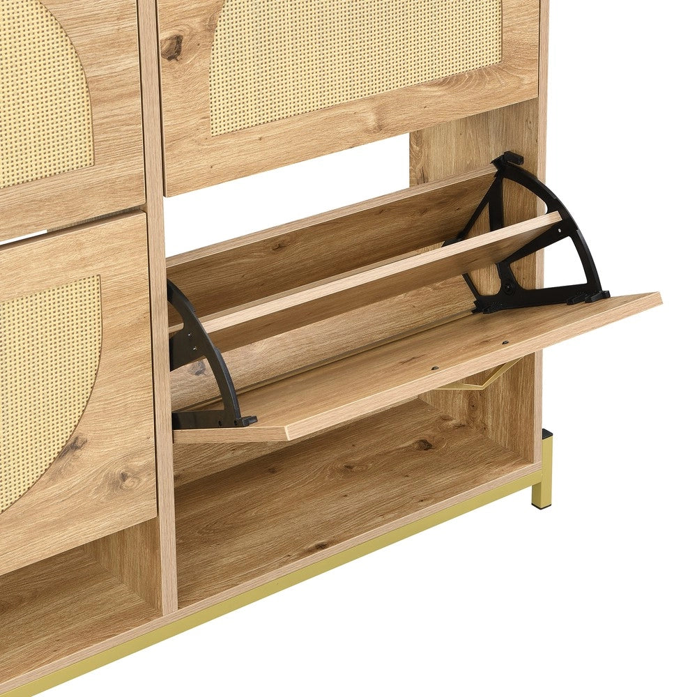 Scarpiera in Legno con Ante in Rattan e Ripiani ¨C MINIMAL ¨C 4 Ante, Metallo