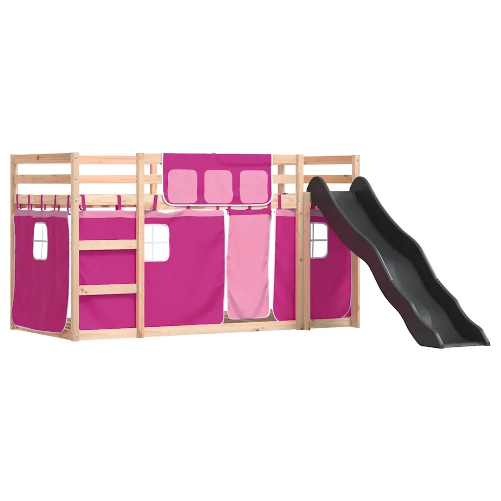 vidaXL Letto a Castello con Scivolo e Tende Rosa 90x190 cm