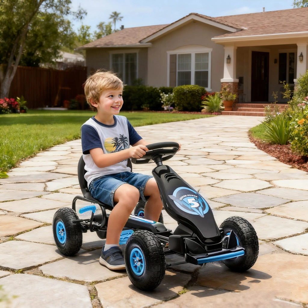 Go Kart a Pedali per Bambini ¨C zephmum ¨C Blu, Regolabile, Ruote Gonfiabili