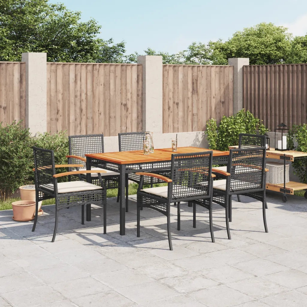 Set da Pranzo da Giardino 7 pz Nero con Cuscini in Polyrattan 3213563