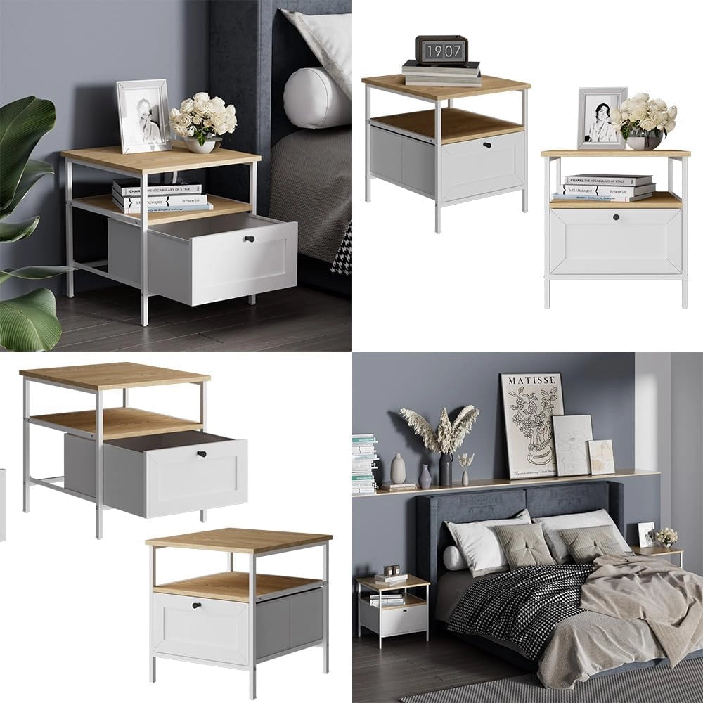 Comodino Lunis, Bianco, 45 x 47 cm Set di 2