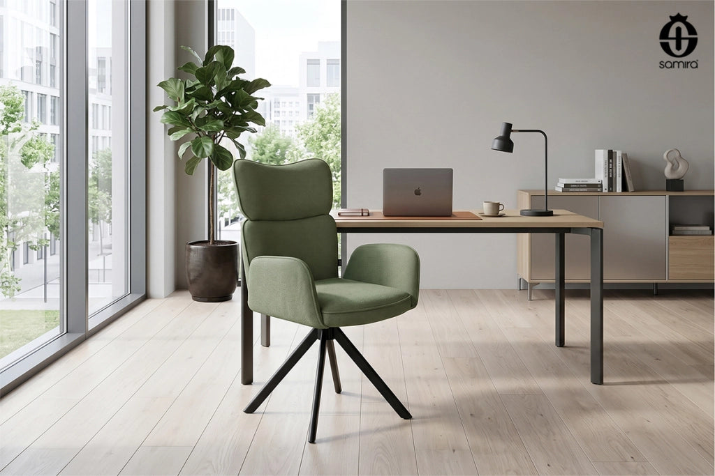 Sedia ufficio in tessuto, poltrona girevole verde oliva – Oslo