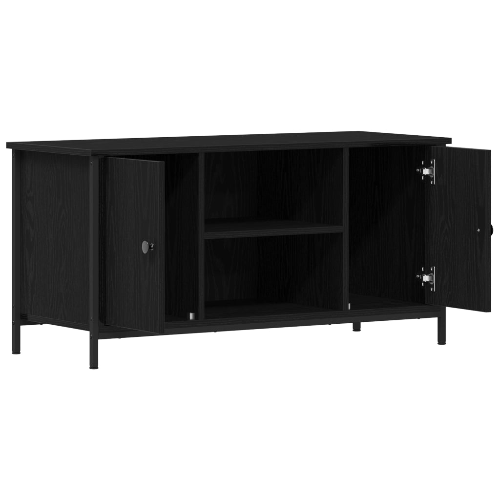 Mobile TV  Nero Rovere 100x40x50 cm In Legno Ingegnerizzato e Acciaio