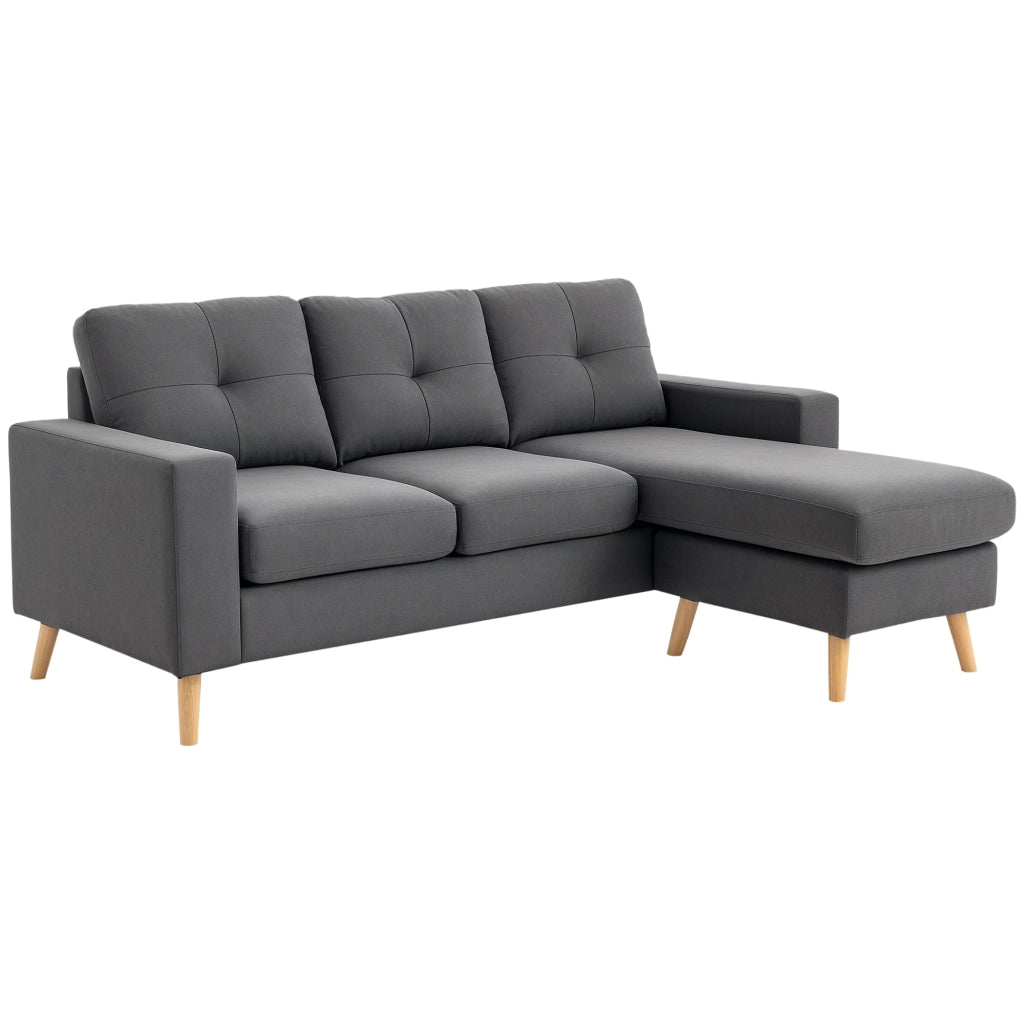 Divano angolare scandinavo con bottoni ¨C Xylo ¨C tessuto effetto lino grigio