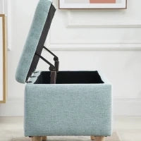 Panca con Contenitore, Panca Imbottita Effetto Lino, Baule con Gambe in Legno, Panca Contenitore per Soggiorno, Camera da Letto, Ingresso, 110 x 39 x 45 cm, Verde Chiaro
