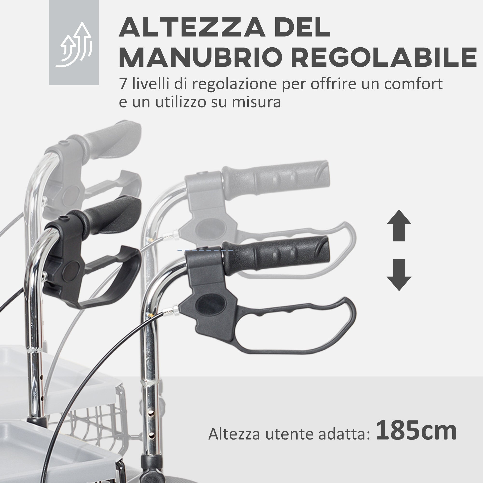 Deambulatore per Anziani e Disabili ad Altezza Regolabile 60x62x84-100,5 cm con Cestino e Vassoio Nero