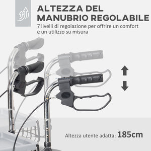 Deambulatore per Anziani e Disabili ad Altezza Regolabile 60x62x84-100,5 cm con Cestino e Vassoio Nero