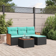 Set Divani da Giardino 5 pz con Cuscini Nero in Polyrattan 3227590