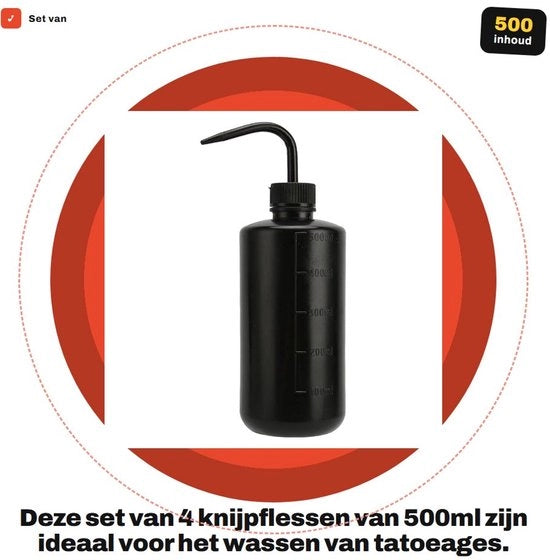 Giocatore di tatuaggi 500ml - Pistola a compressione - Bocchetta incurvata - Materiale plastico - Prevenzione della contaminazione - Resistente allo shock