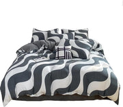 Set di coperte 100% poliestere con chiusura a righelli - bianco nero - righe a golf - 1 x coperta 180x220 cm + 1 x lenzuolo 230x230 cm + 2 x cuscini