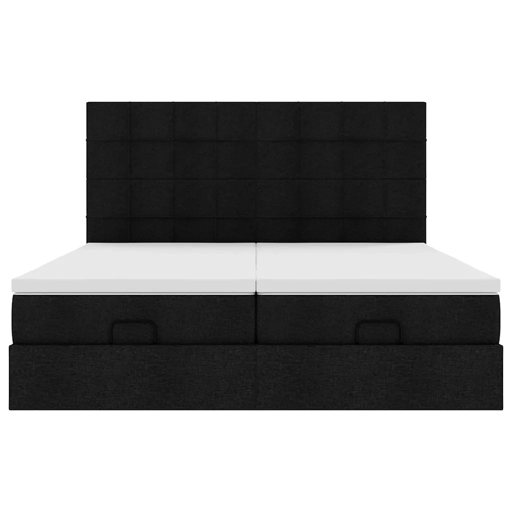 Struttura Letto Pouf con Materassi Nero 200x200 cm in Tessuto 3314550
